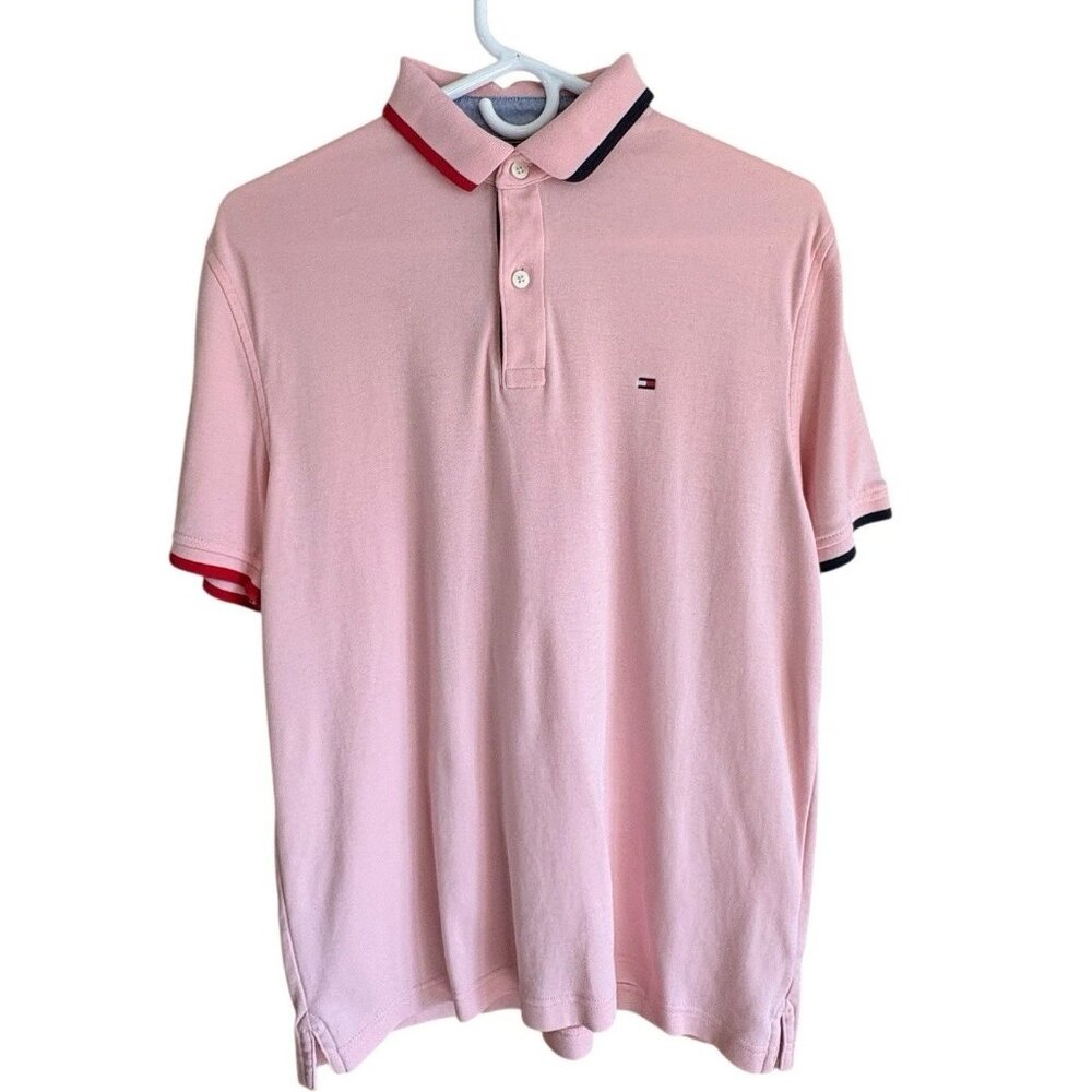 Tommy Hilfiger Polo Shirt Size S Mens Pink Preppy Short Sleeve Flag Classic‎ Fit - Picture 2 of 15